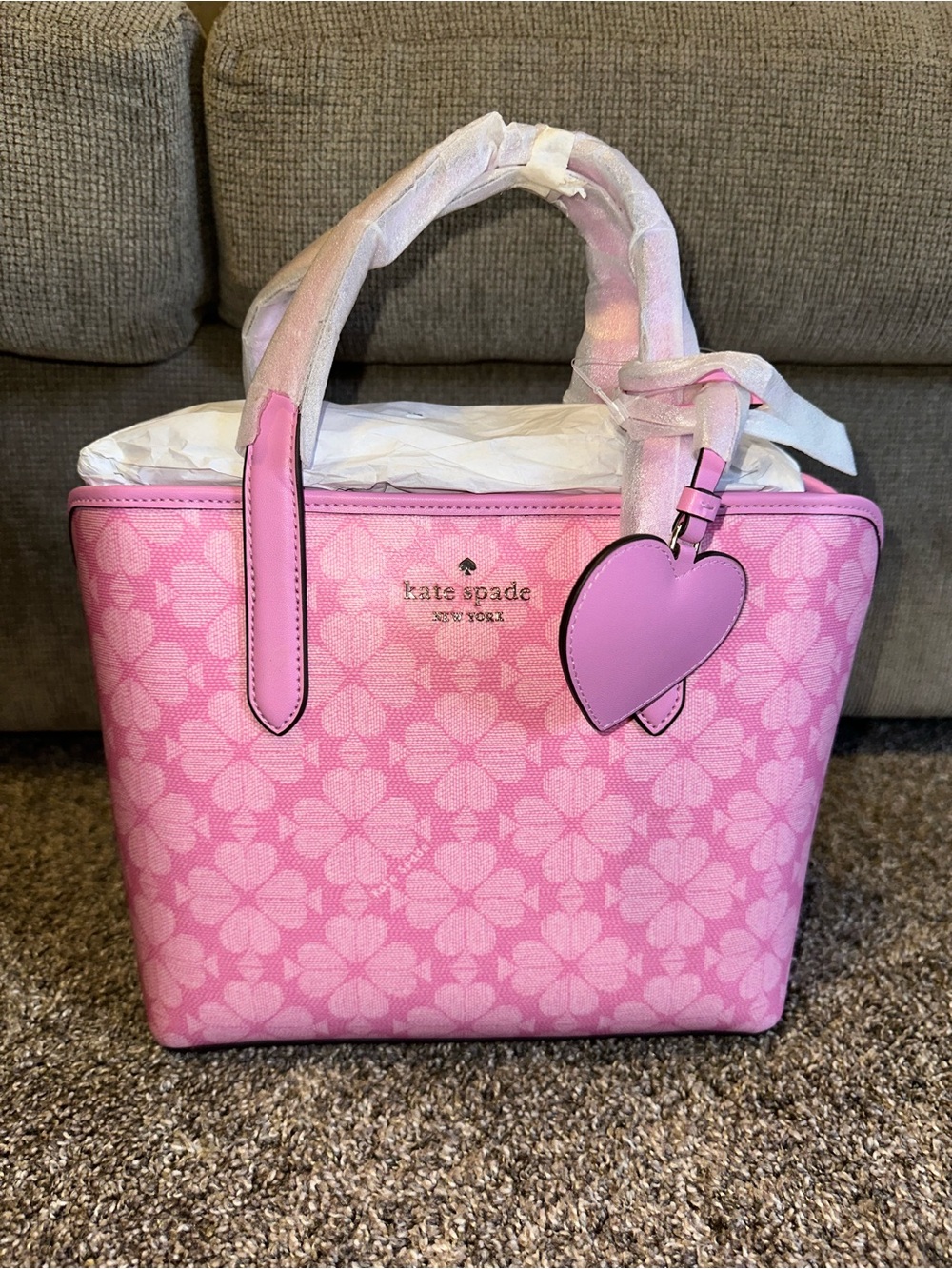kate spade Pink Floral Tote Bag with Heart Charm